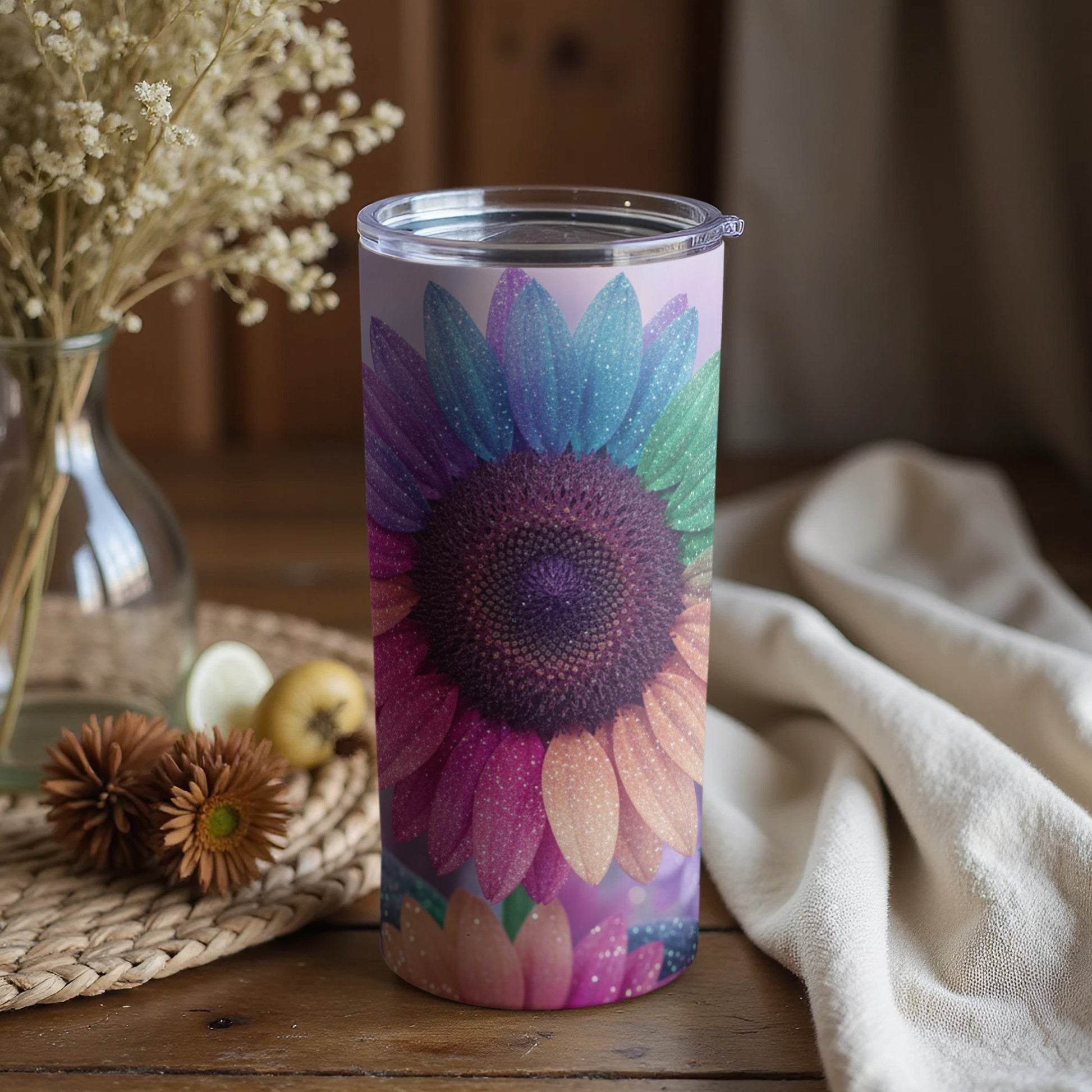 Colorful Rainbow Sunflower Insulated Tumbler Cup