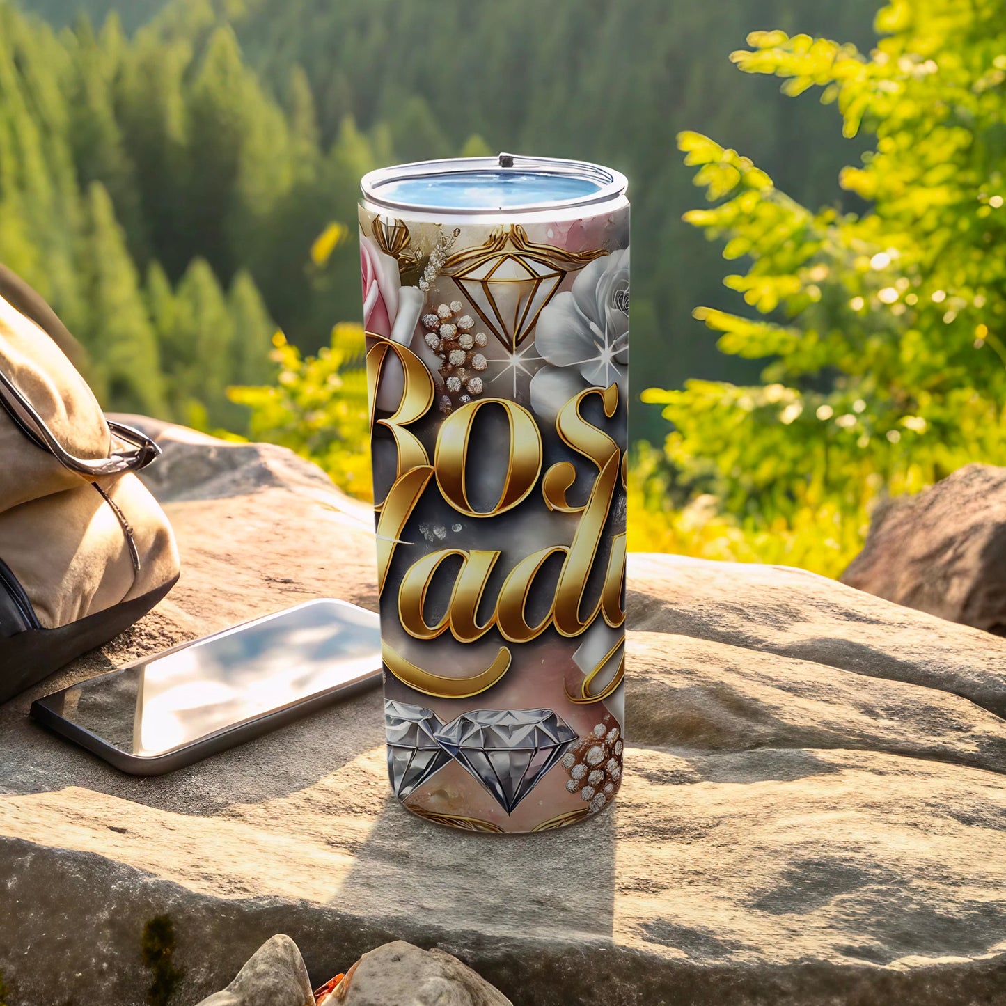 Boss Lady Tumbler with Diamond and Floral Design