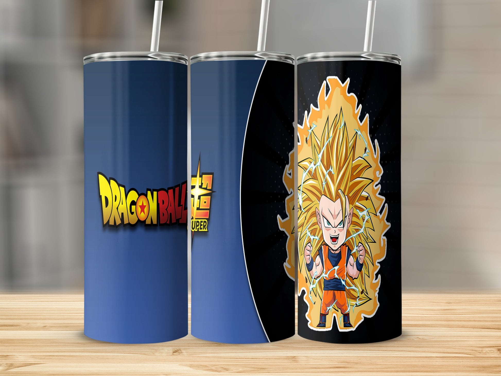 Dragon Ball Super themed tumbler with Goku art