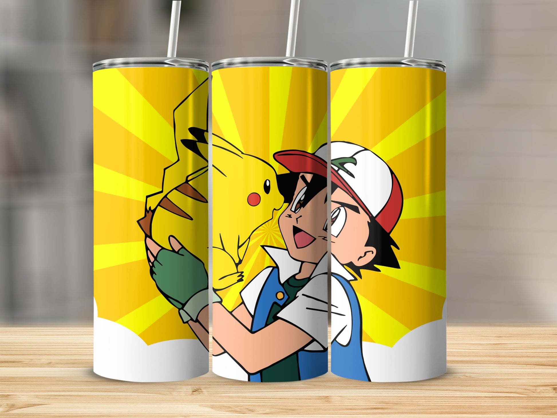 Ash and Pikachu Hugging Tumbler Travel Mug Anime