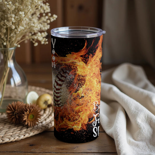 Flaming Baseball Design Beverage Tumbler Sports Product