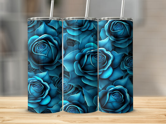 Stunning Blue Rose Print Design on a Tumbler Product