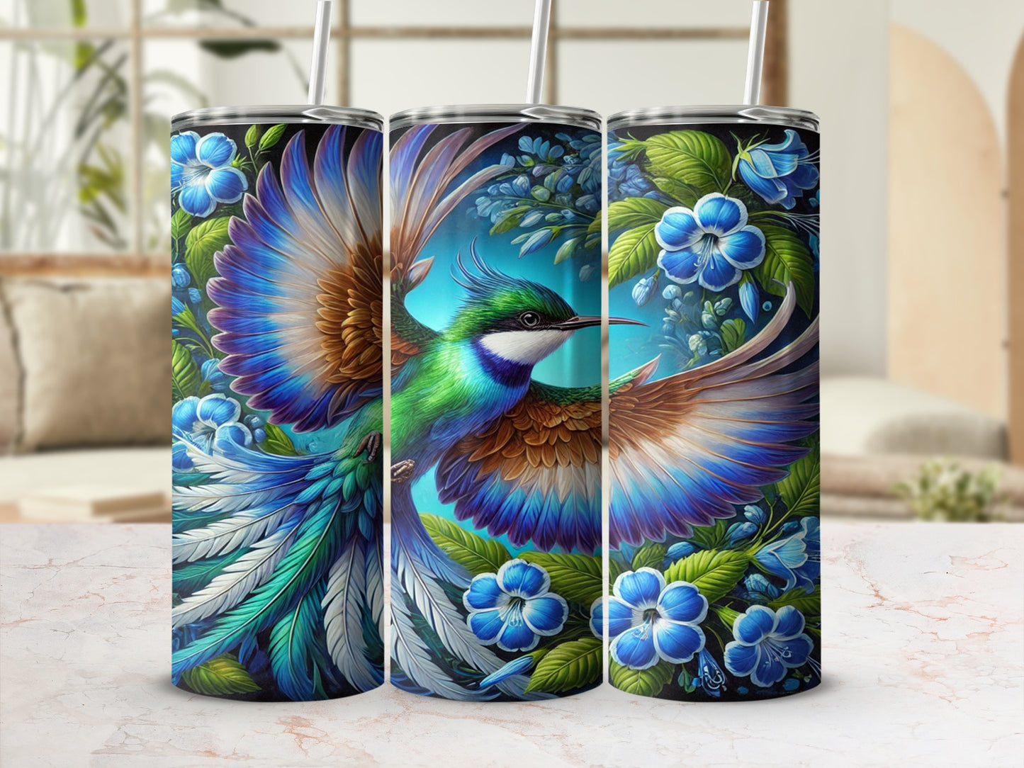 Hummingbird Floral Art Design Insulated Tumbler