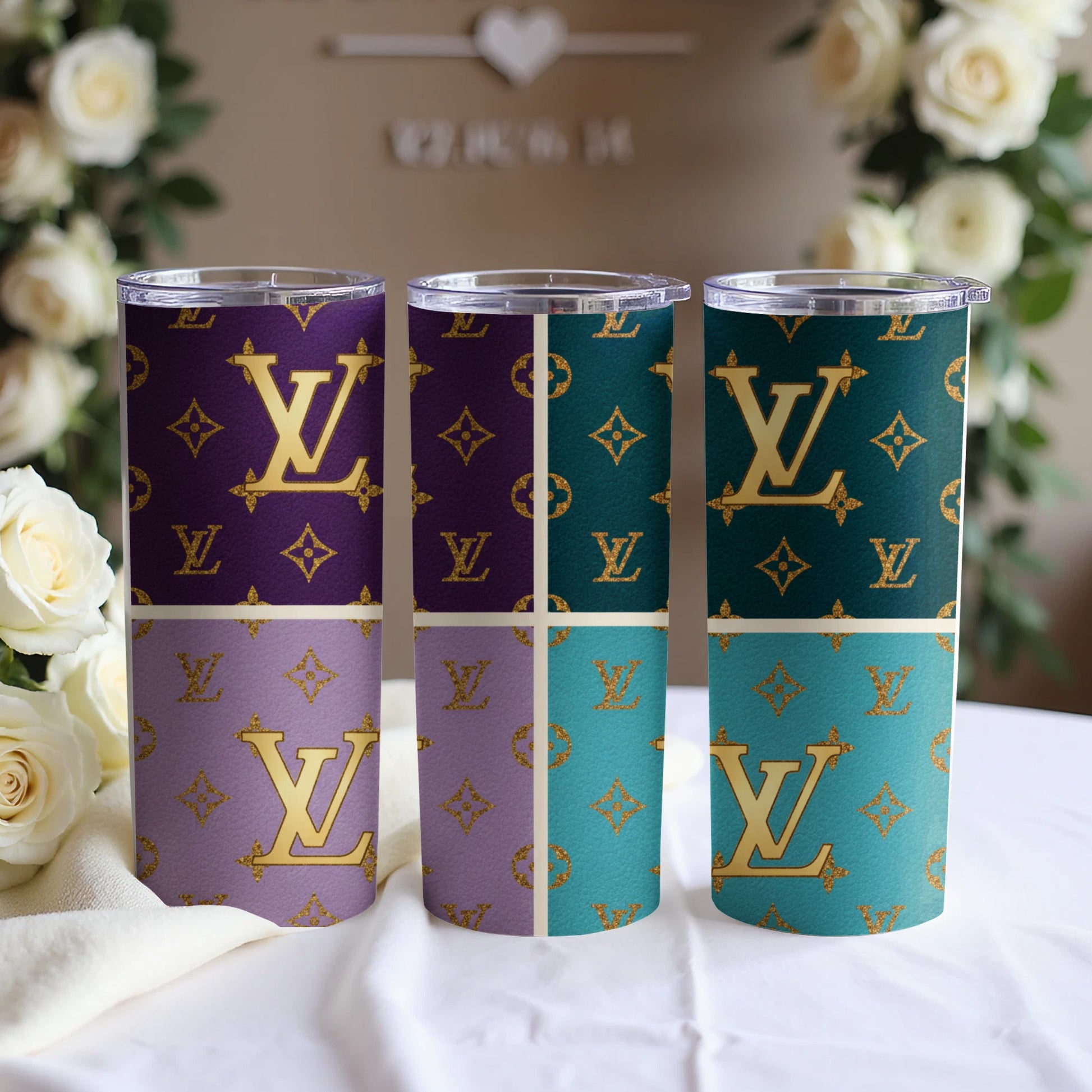 Stylish Colorful LV Pattern Insulated Tumbler Set