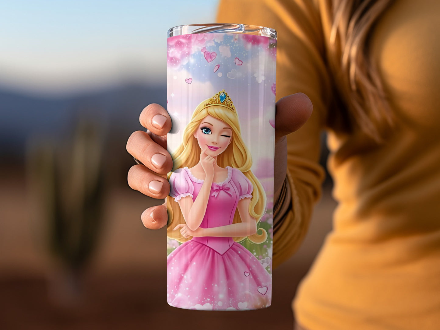 Pink Princess Hearts Flowers Scene Dreamy Design Tumblers