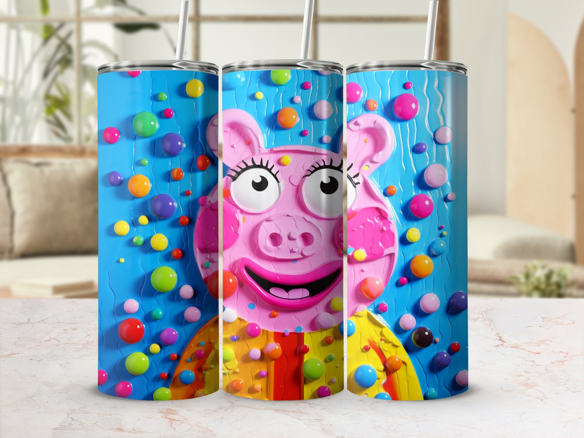 Colorful Cartoon Character with Bubbles Tumbler
