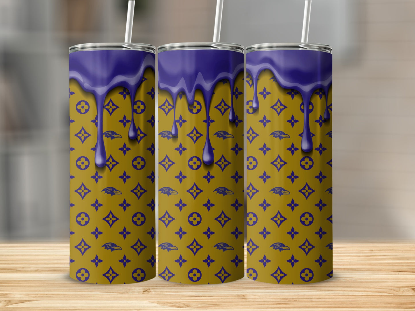 Baltimore Ravens Style with Purple Drip Design Tumblers