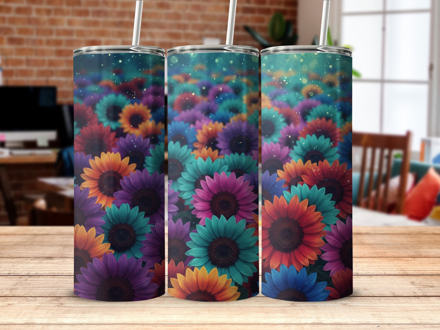Colorful Sunflower Pattern Insulated Tumbler Set