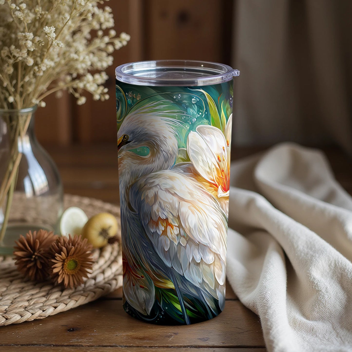 Beautiful Tall Elegant Bird Design Insulated Cup