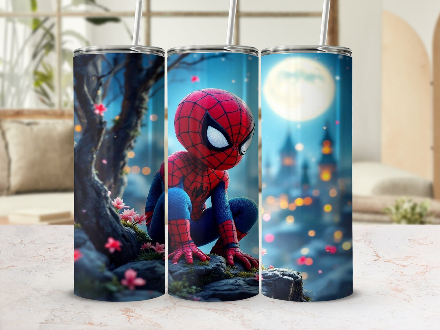 Spider Character on Blue Night Background Tumbler