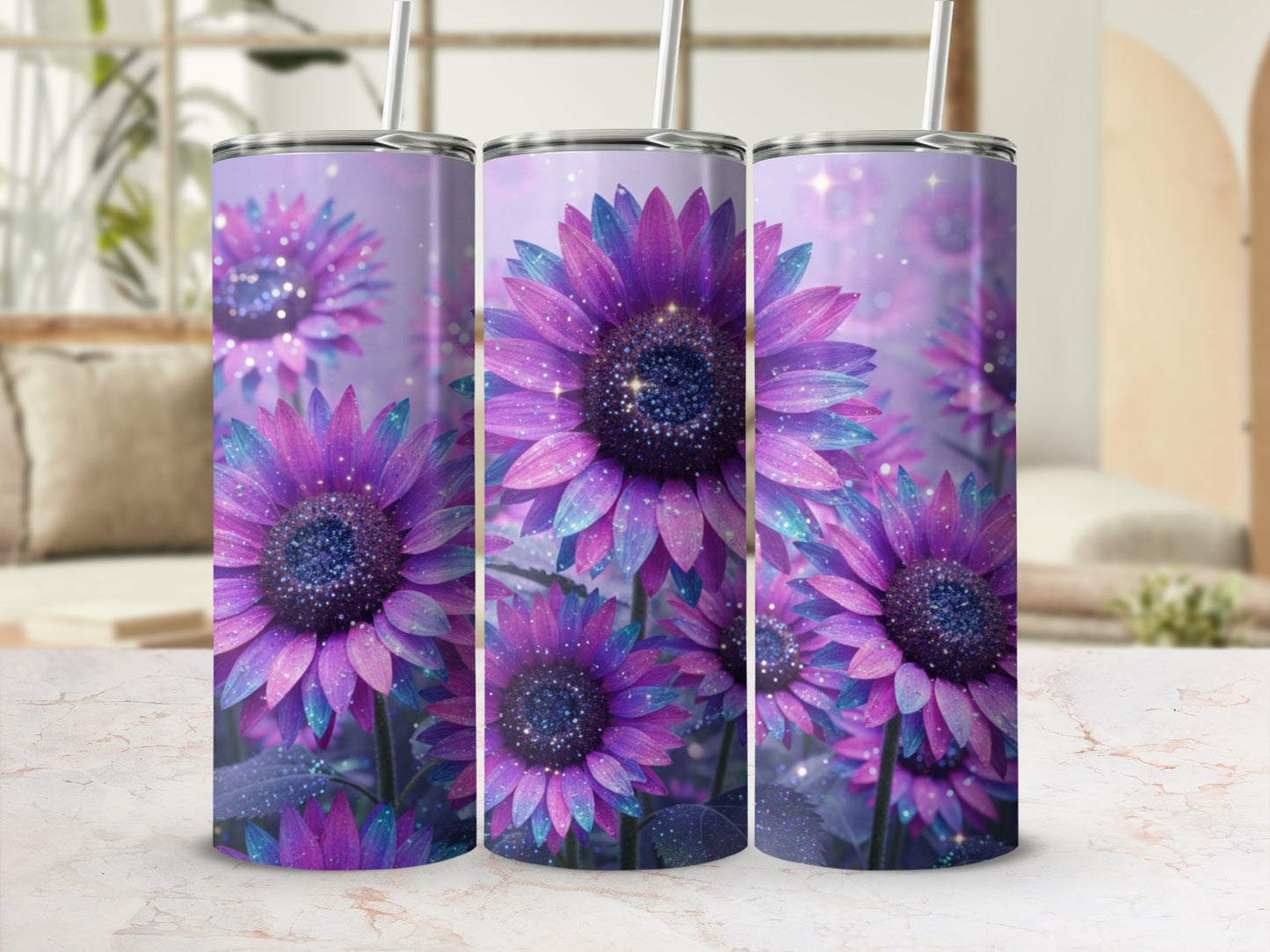 Purple Sunflower Sparkle Design Tumbler Cup