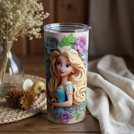 Beautiful Blonde Character with Flowers Tumbler