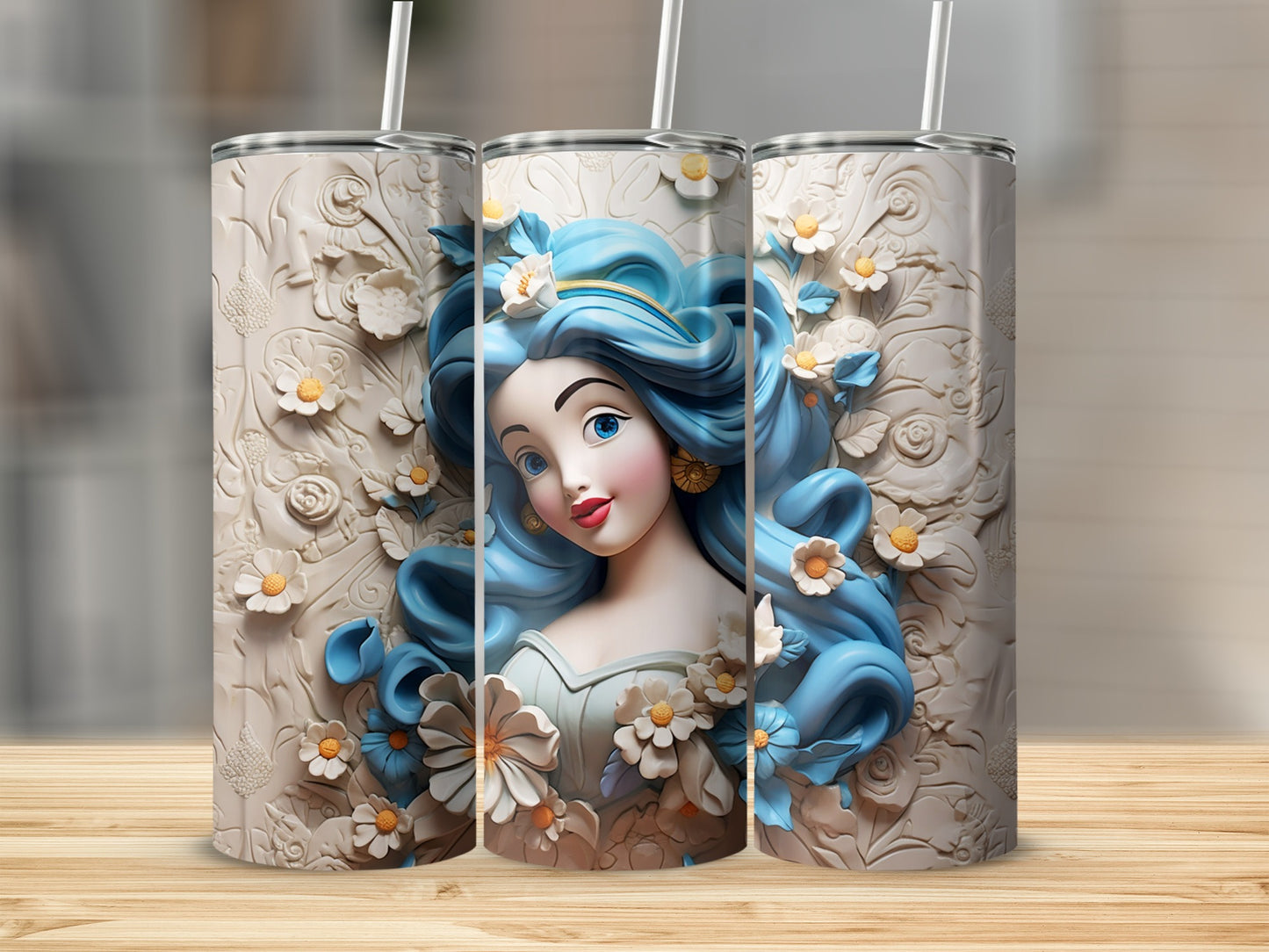 Blue Haired Princess Floral Design Tumbler Product