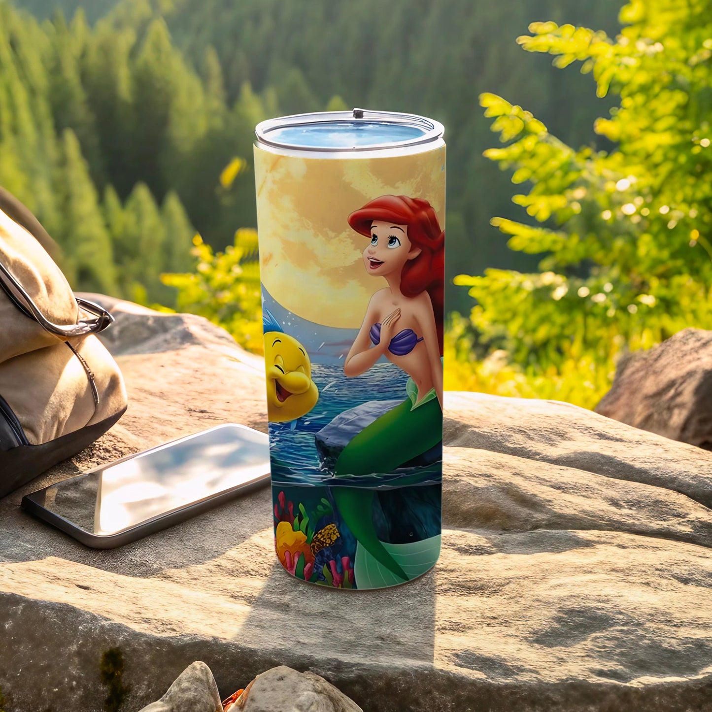 Colorful Mermaid and Fish Design Tumbler for Outdoor Use