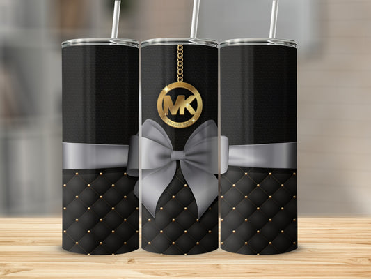 Elegant Black Tumbler with Bow and Gold Accent Design