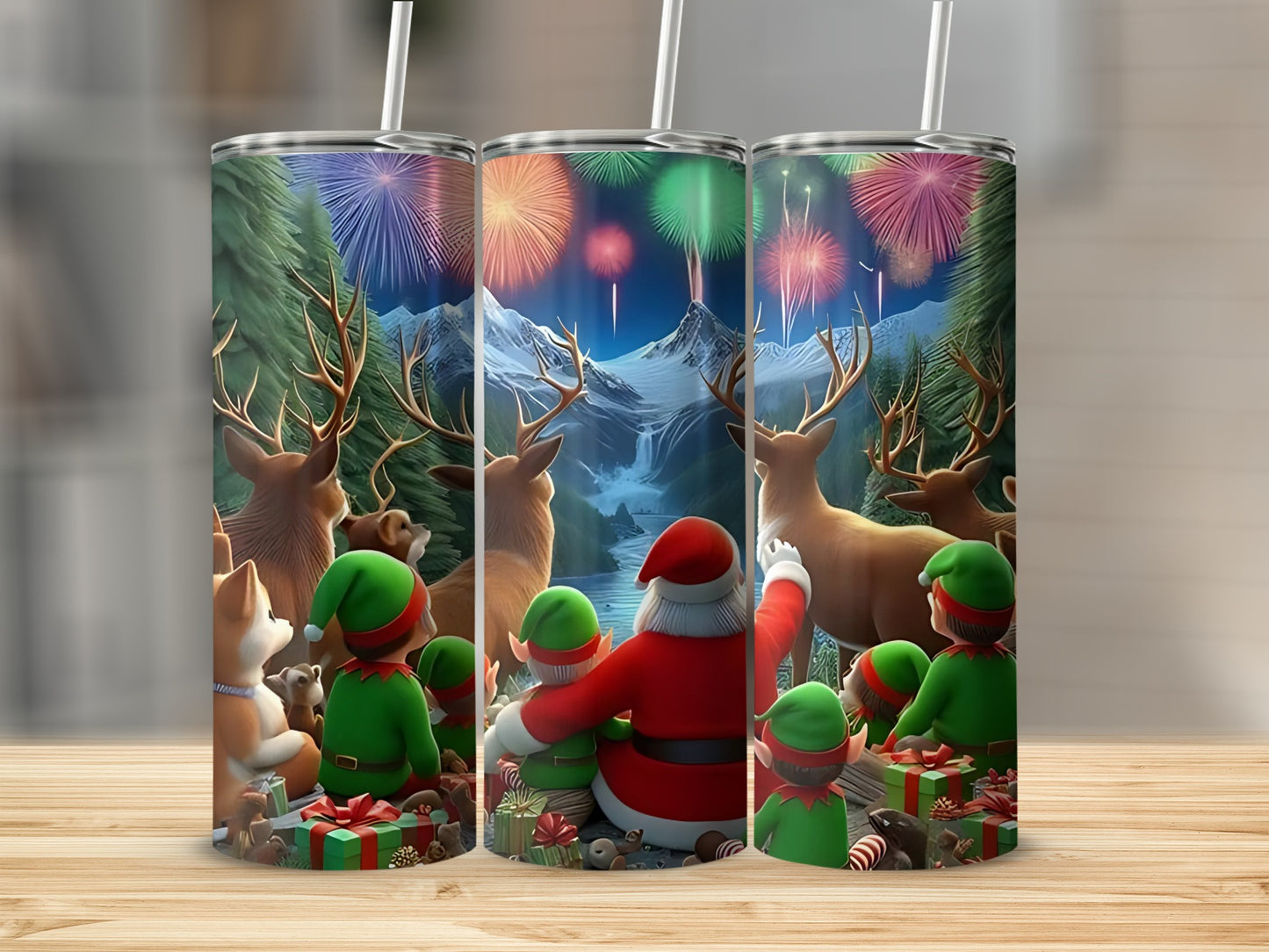 Christmas Elves and Reindeers Celebrating Tumbler