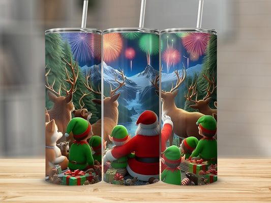 Christmas Elves and Reindeers Celebrating Tumbler