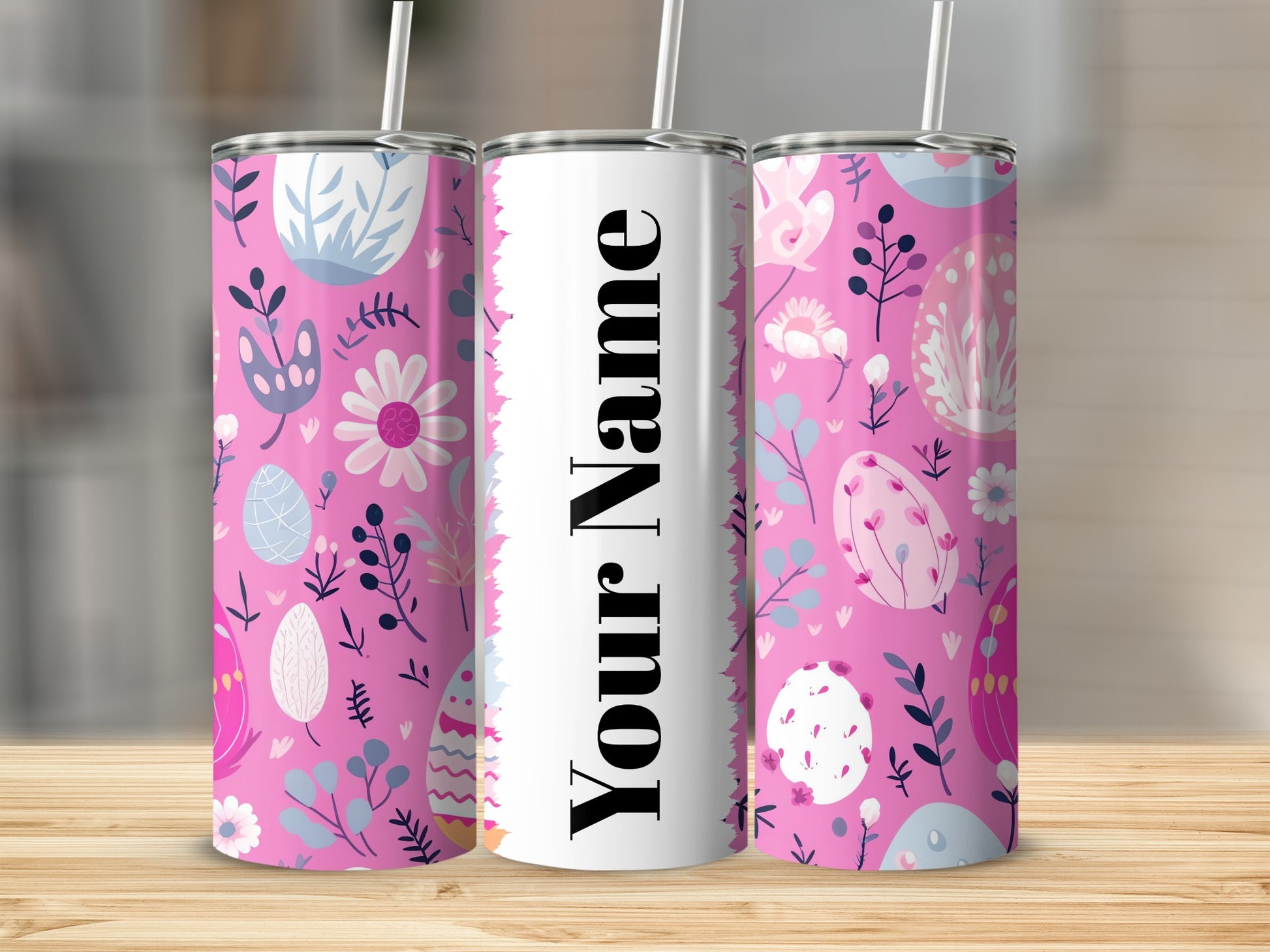 Personalized Pink Floral Custom Name Tumbler