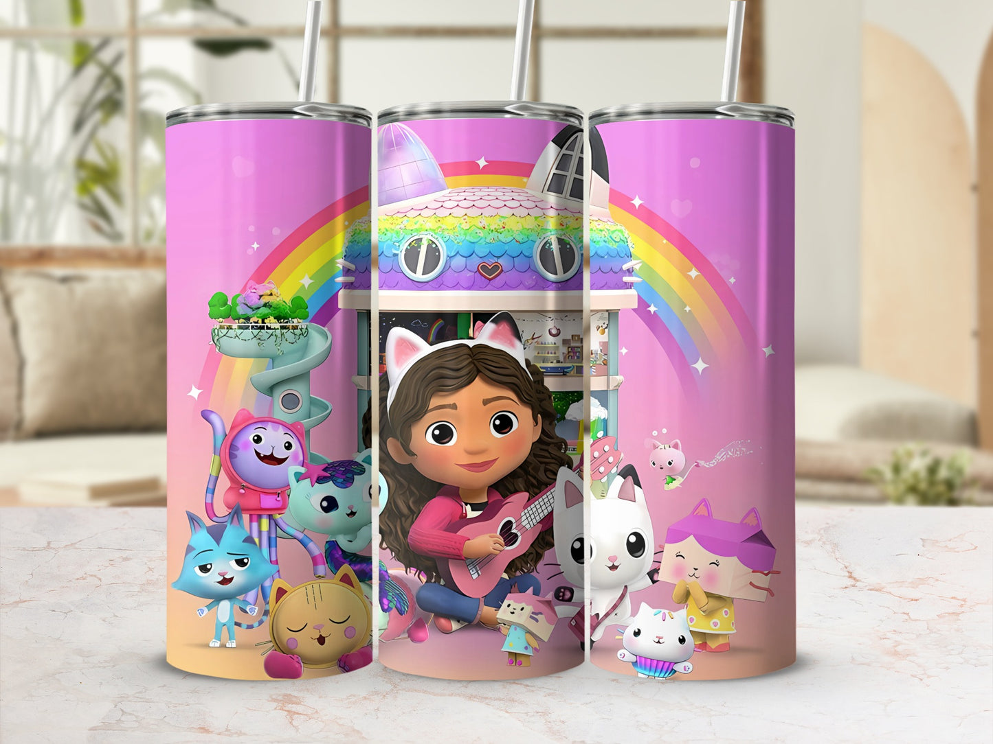 Colorful Characters and Rainbow Design Tumbler