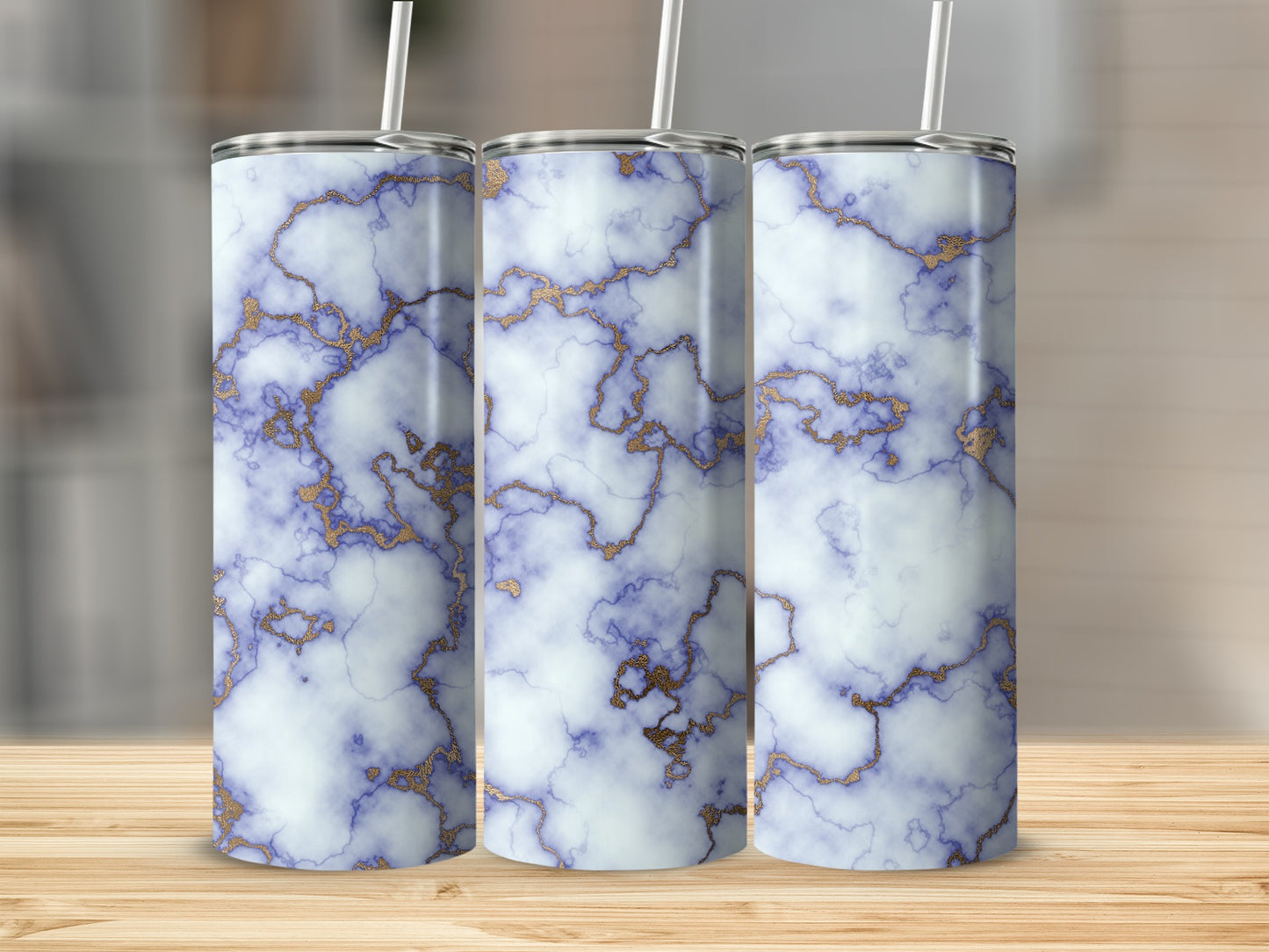 Blue Swirls Gold Veins Elegant Style Pattern Tumblers