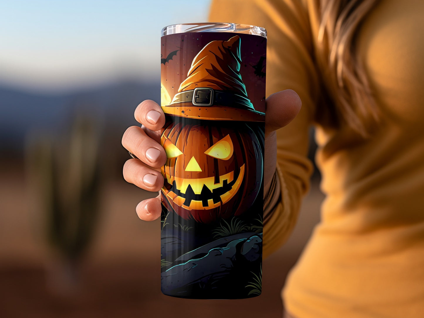 Spooky Jack-O'-Lantern Witch Hat Tumbler Halloween Decor