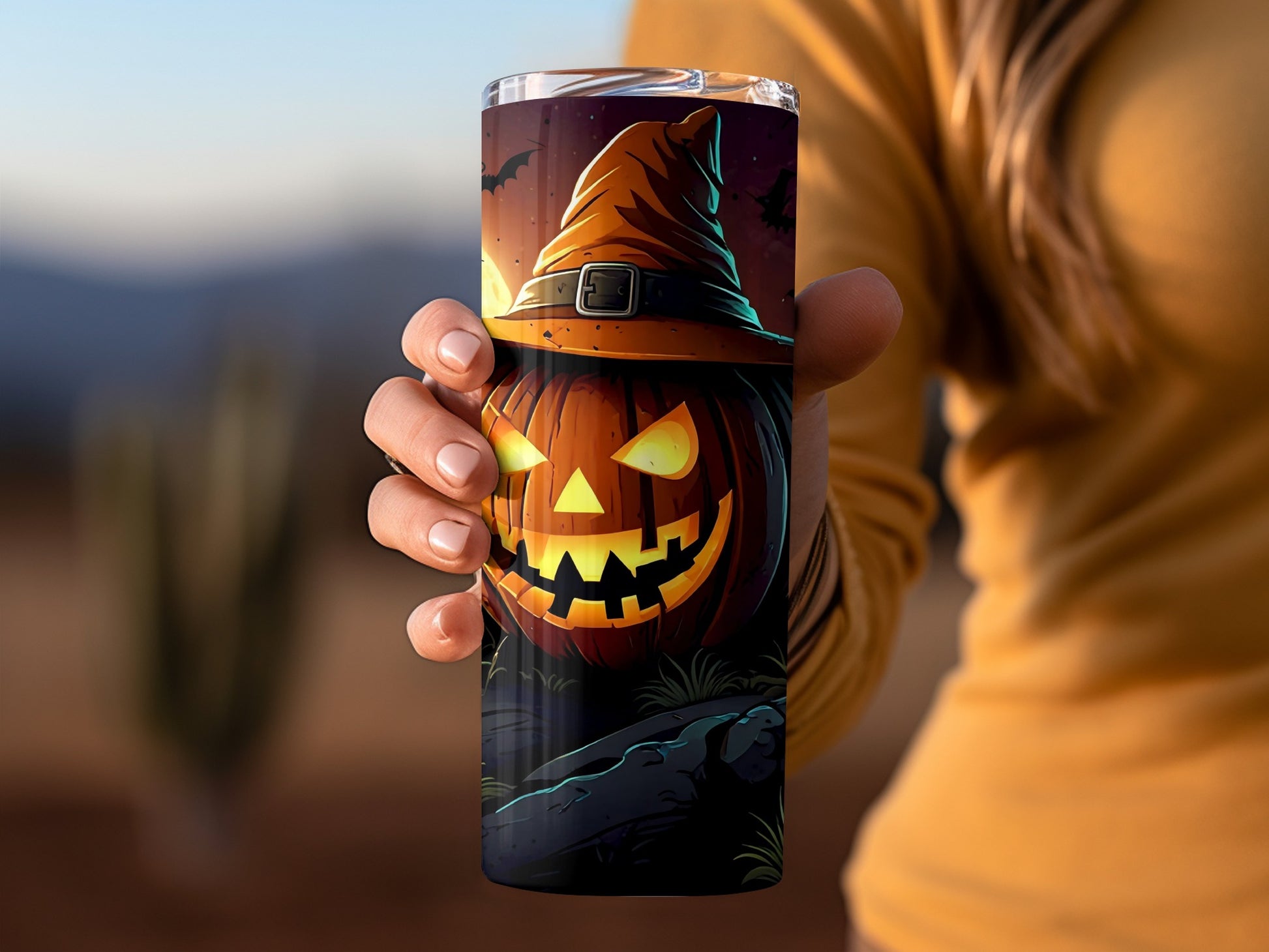 Spooky Jack-O'-Lantern Witch Hat Tumbler Halloween Decor