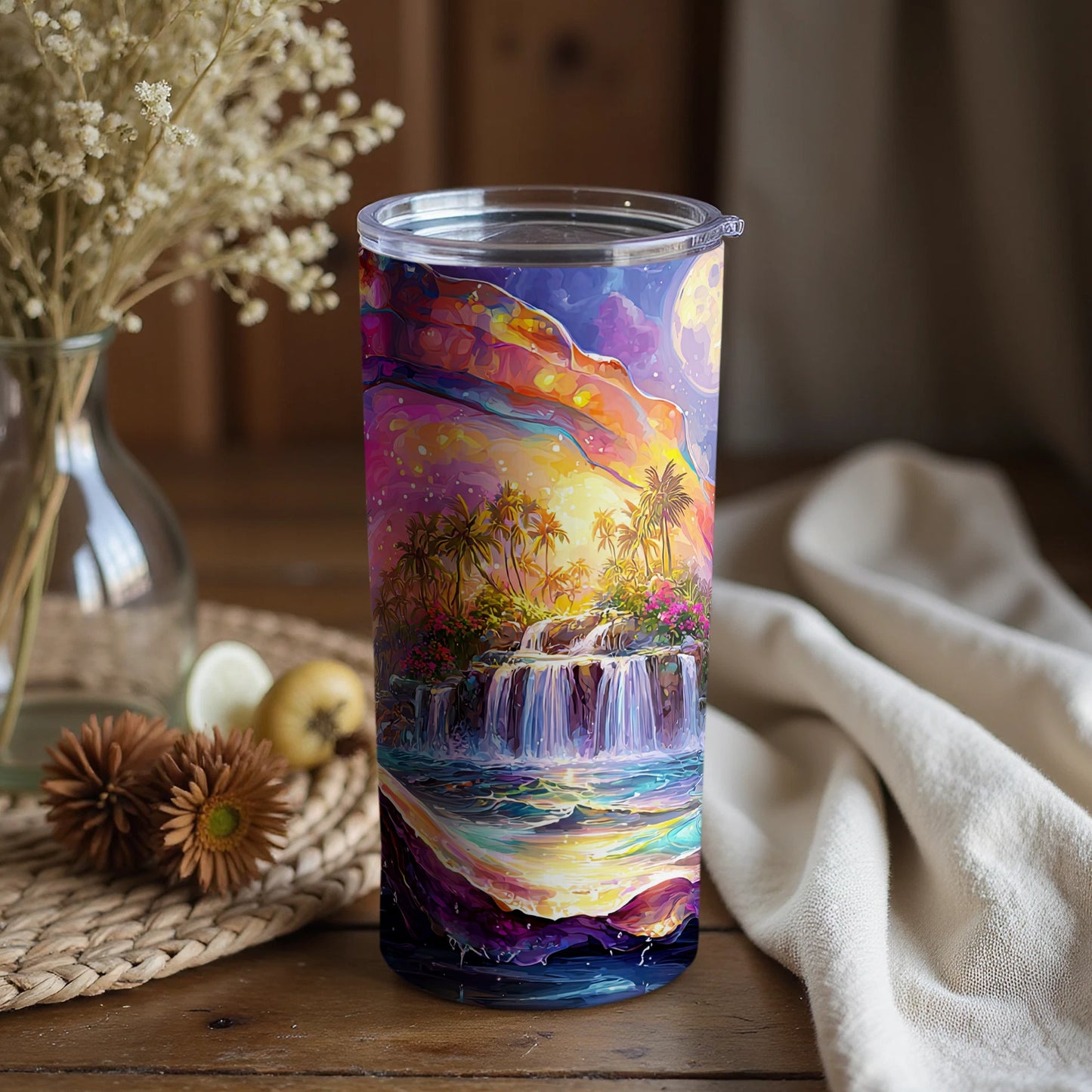 Vibrant Tropical Waterfall Art Insulated Tumbler