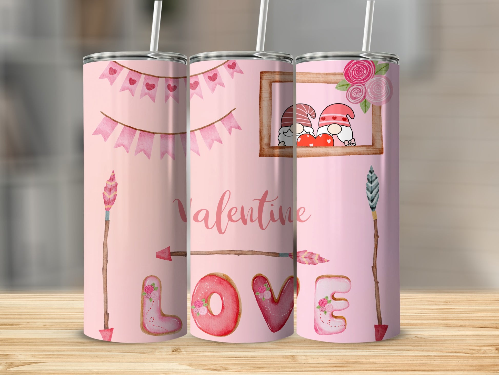 Valentine Love Tumbler With Cute Decor Design