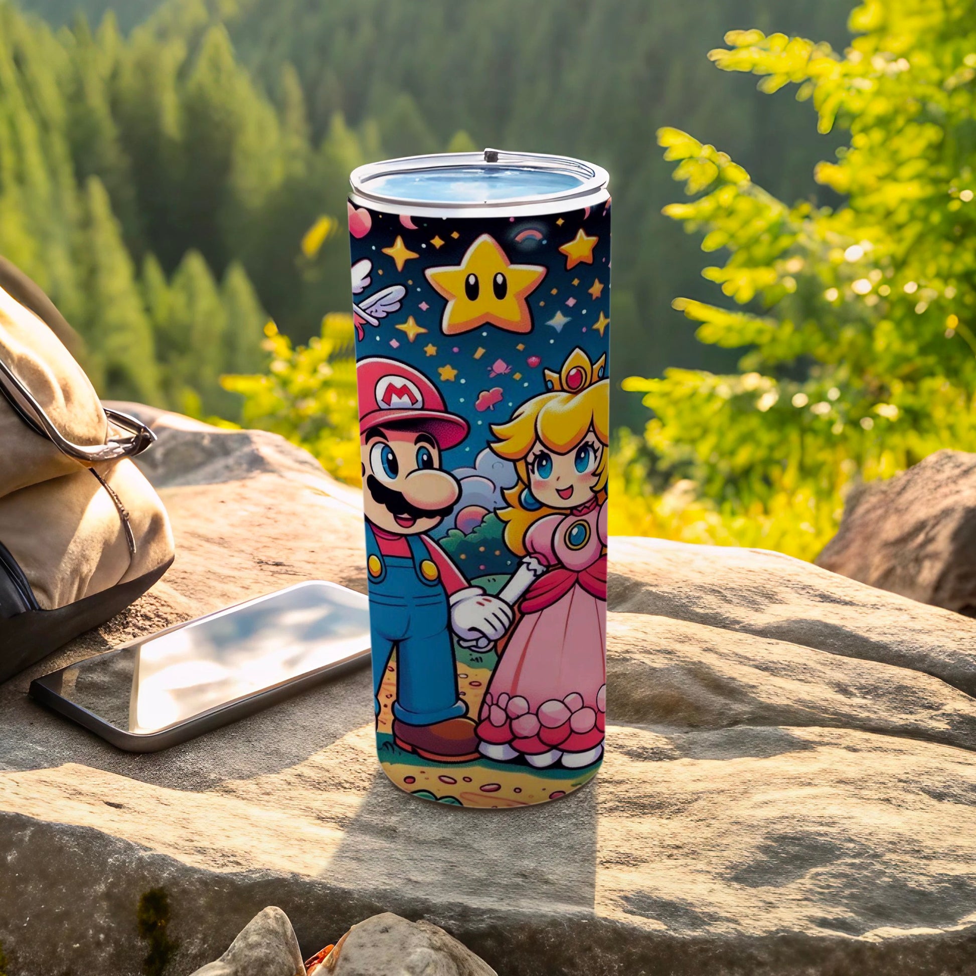 Vibrant Mario and Princess Peach Travel Tumbler