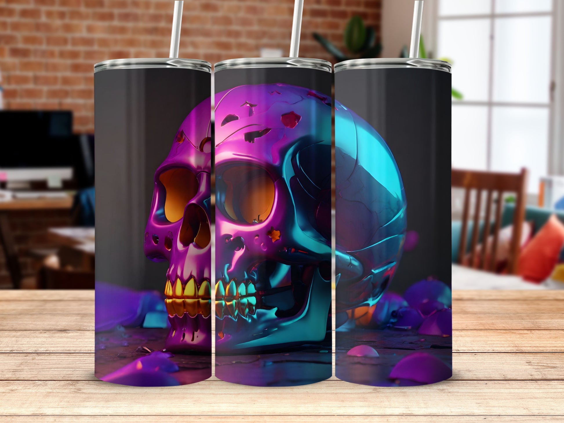 Metallic Iridescent Skull Design Tumbler product type