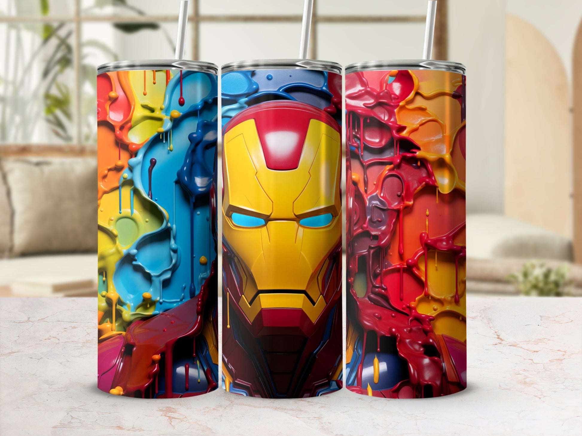Colorful Iron Man Artistic Tumbler for Kids and Adults