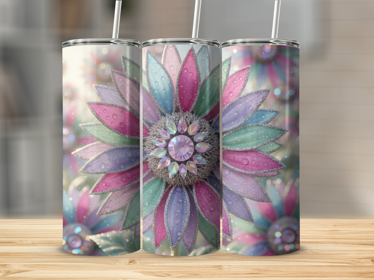 Colorful Floral Gemstone Design Insulated Tumbler