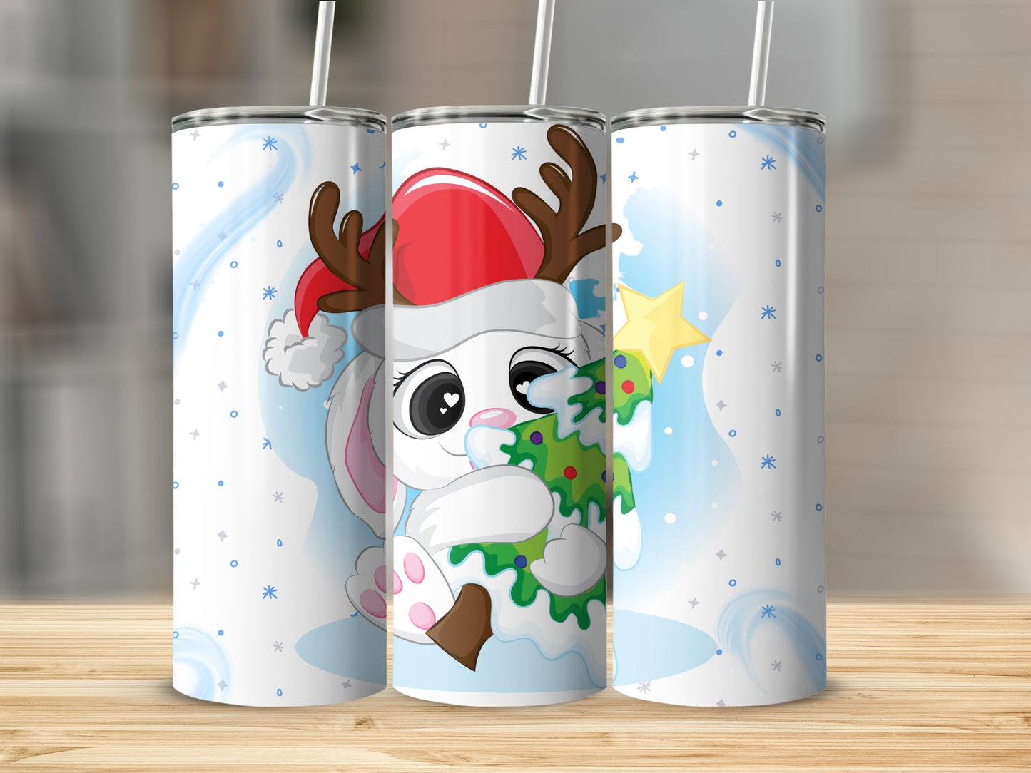 Cute Christmas Bunny with Antlers Holiday Tumbler