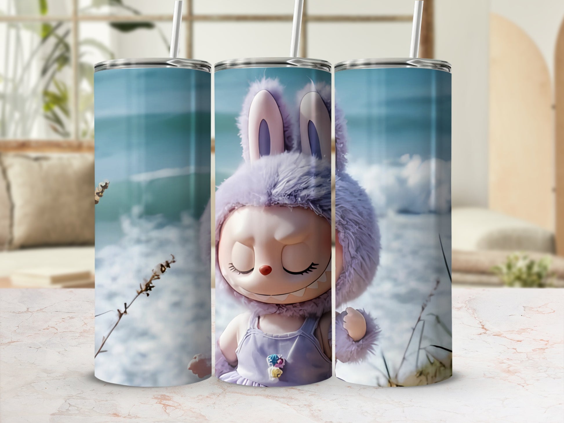 Cute Cartoon Bunny in Ocean Scene Tumbler Cup