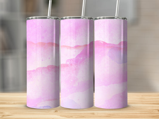 Three tumblers with pink watercolor abstract design.