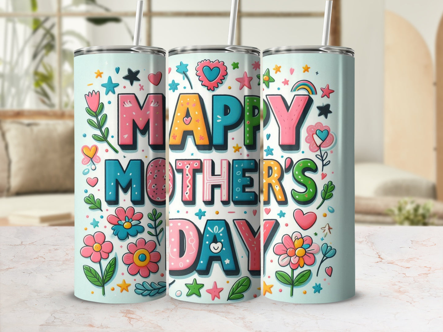 Colorful Happy Mother's Day Flowers Drinkware