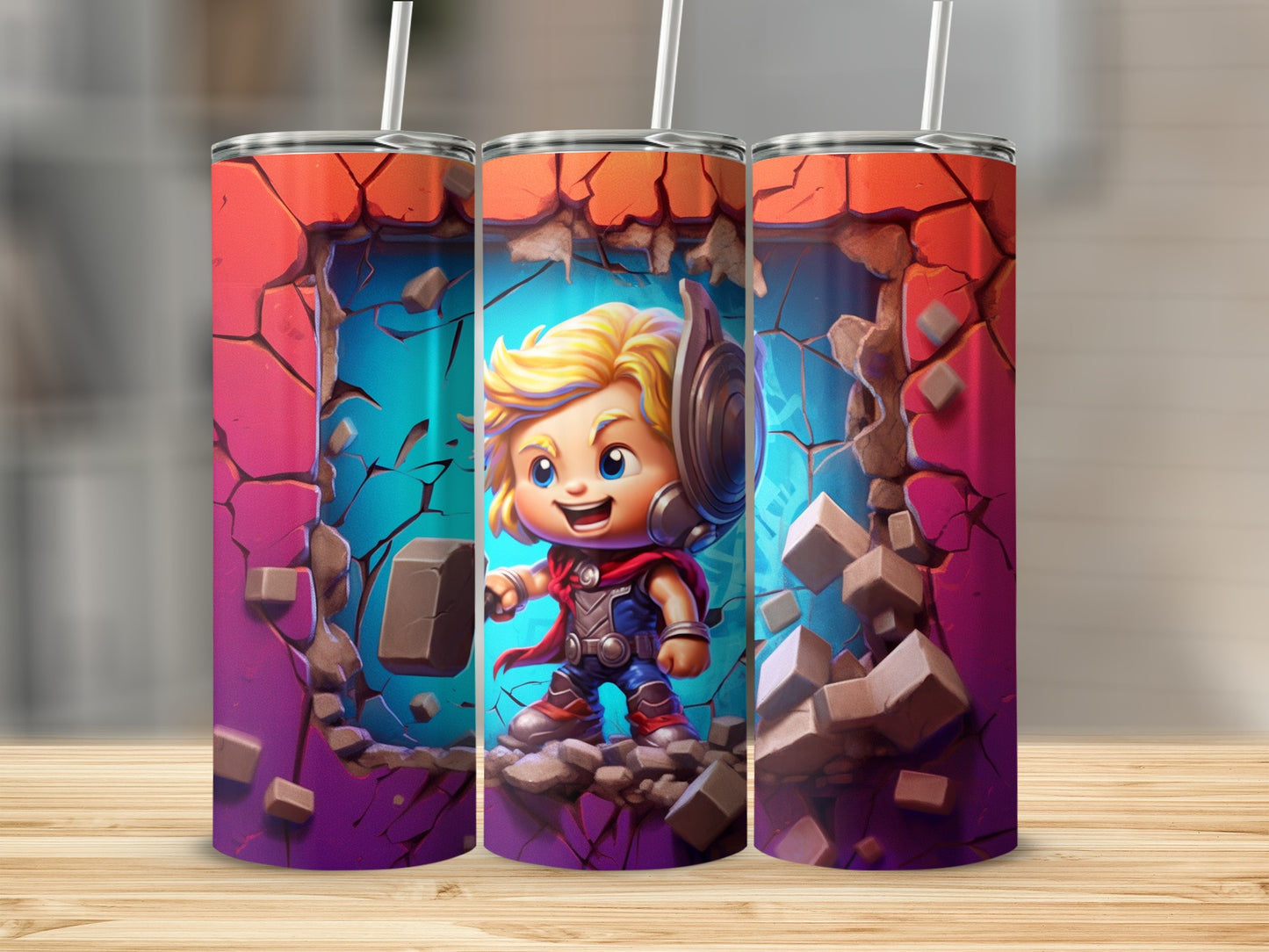 Adorable Cartoon Blonde Hero Tumblers for Kids Gift