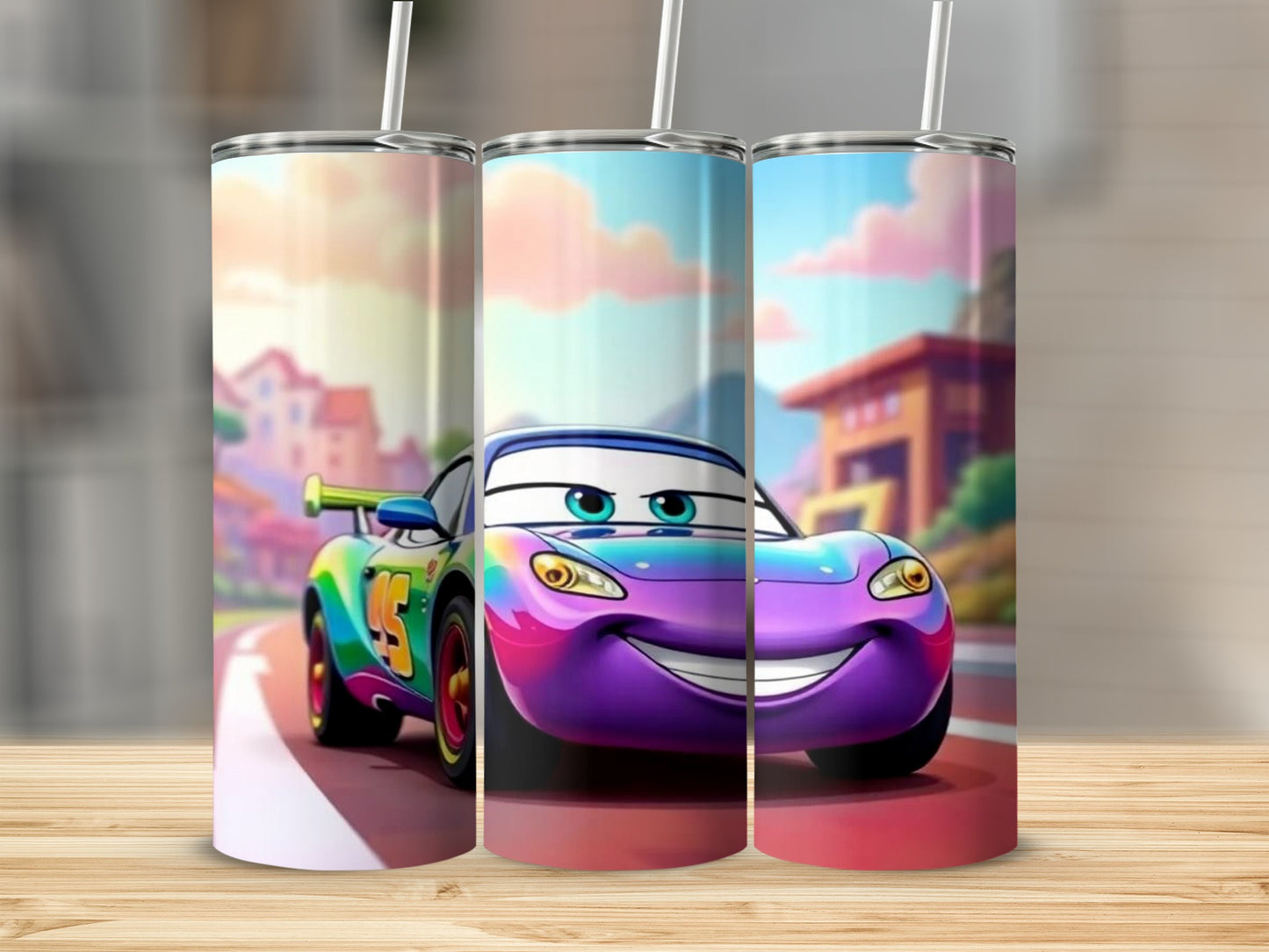 Colorful Cartoon Race Car Design Tumbler Cup Product