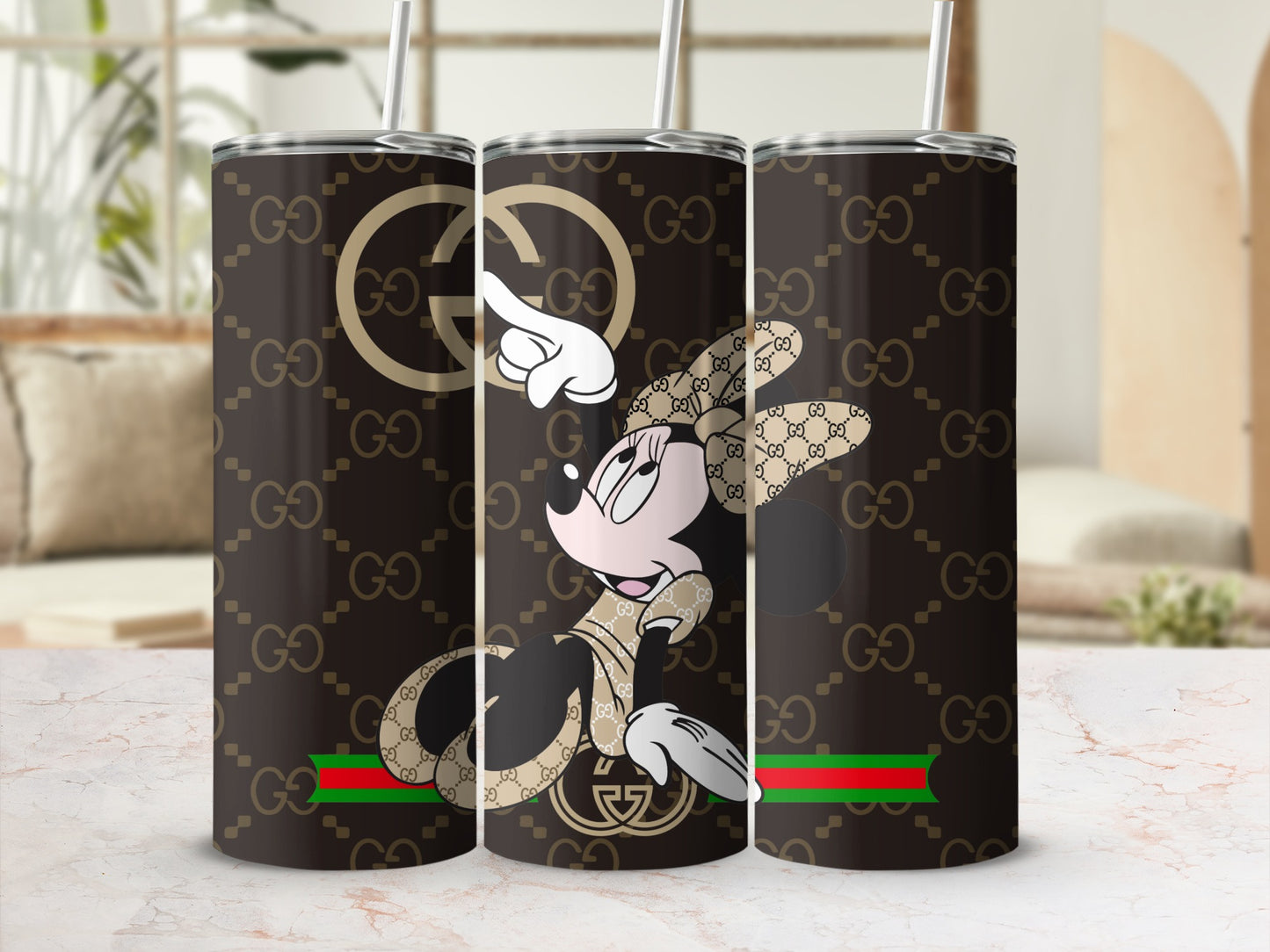 Stylish Minnie Mouse and Gucci Logo Tumbler