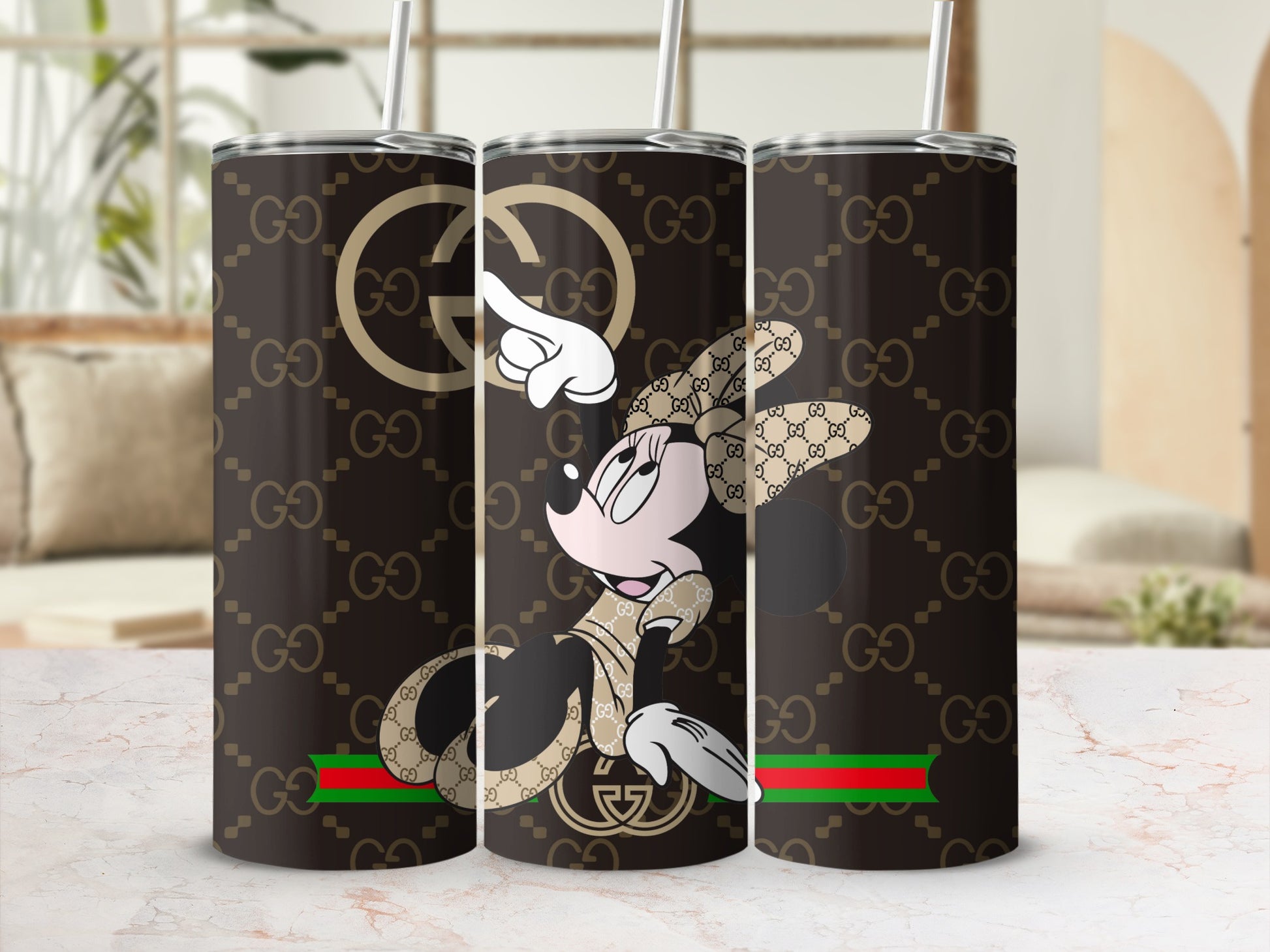 Stylish Minnie Mouse and Gucci Logo Tumbler