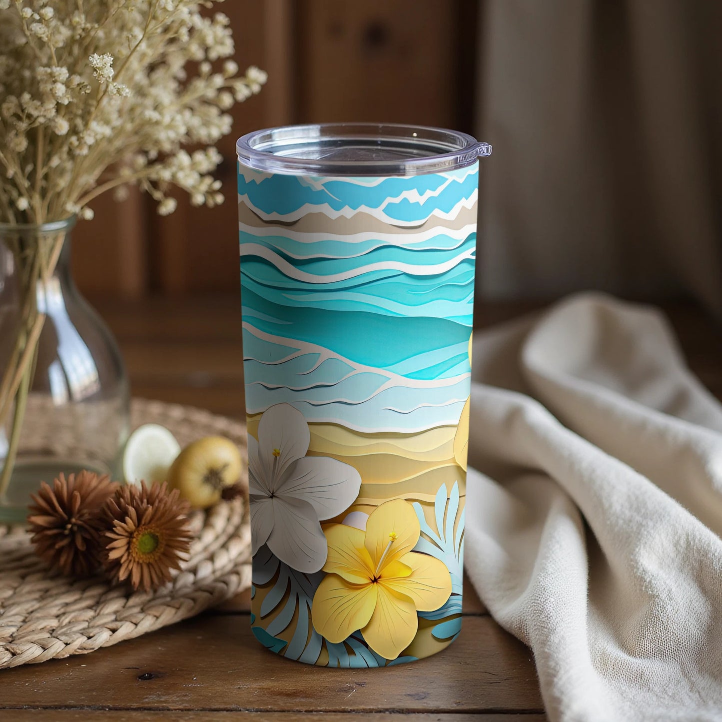 Vibrant Tropical Floral Art Travel Tumbler Cup