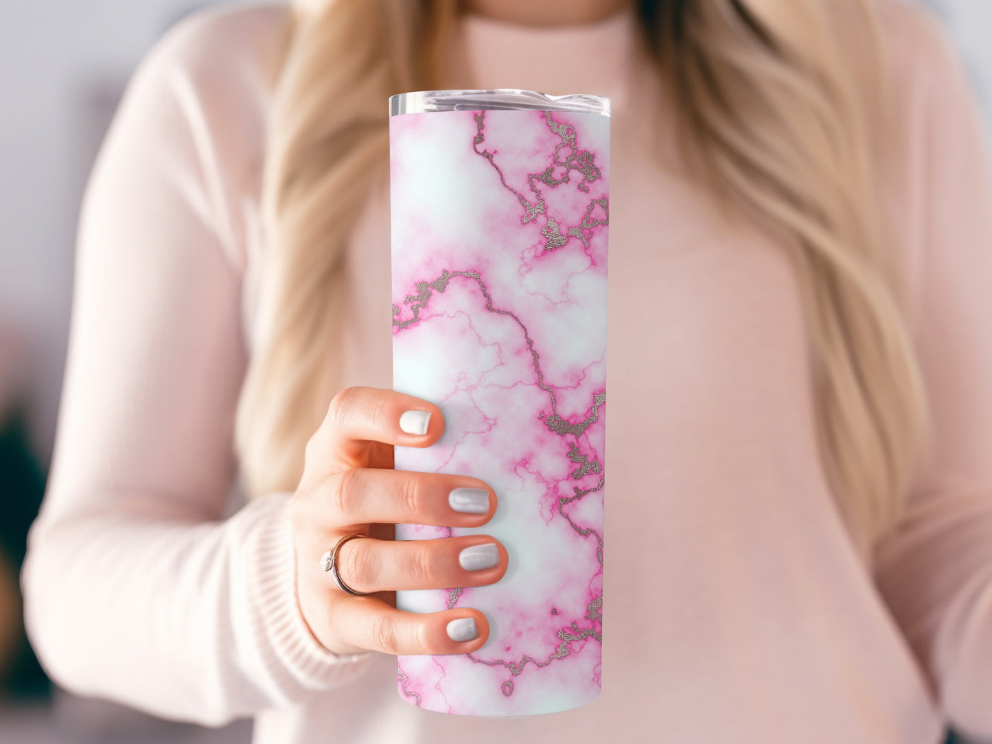 Delicate Pink Marble Design Elegant Silver Veins Tumblers