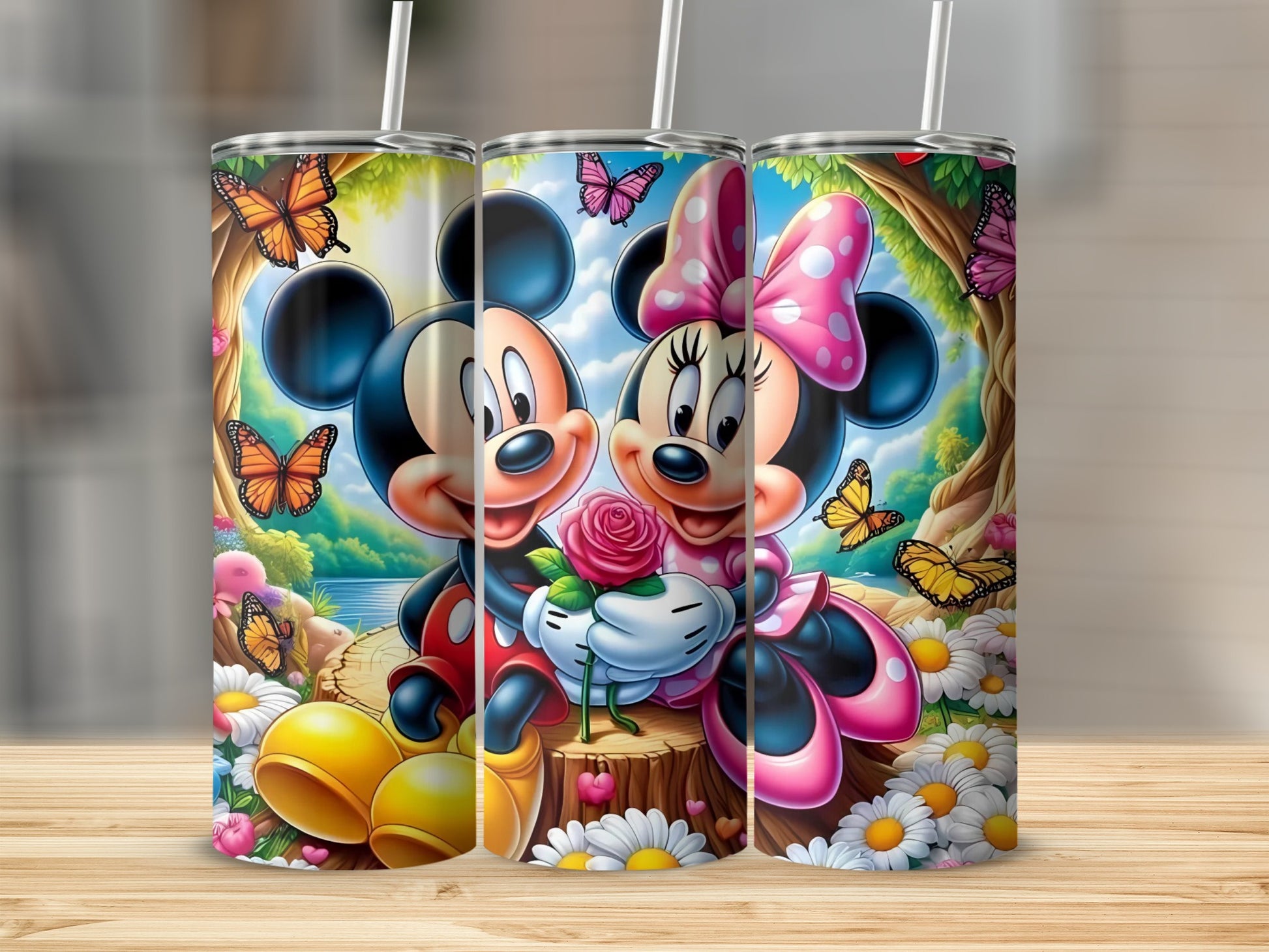 Cute Mickey and Minnie Mouse Butterfly Tumbler Design