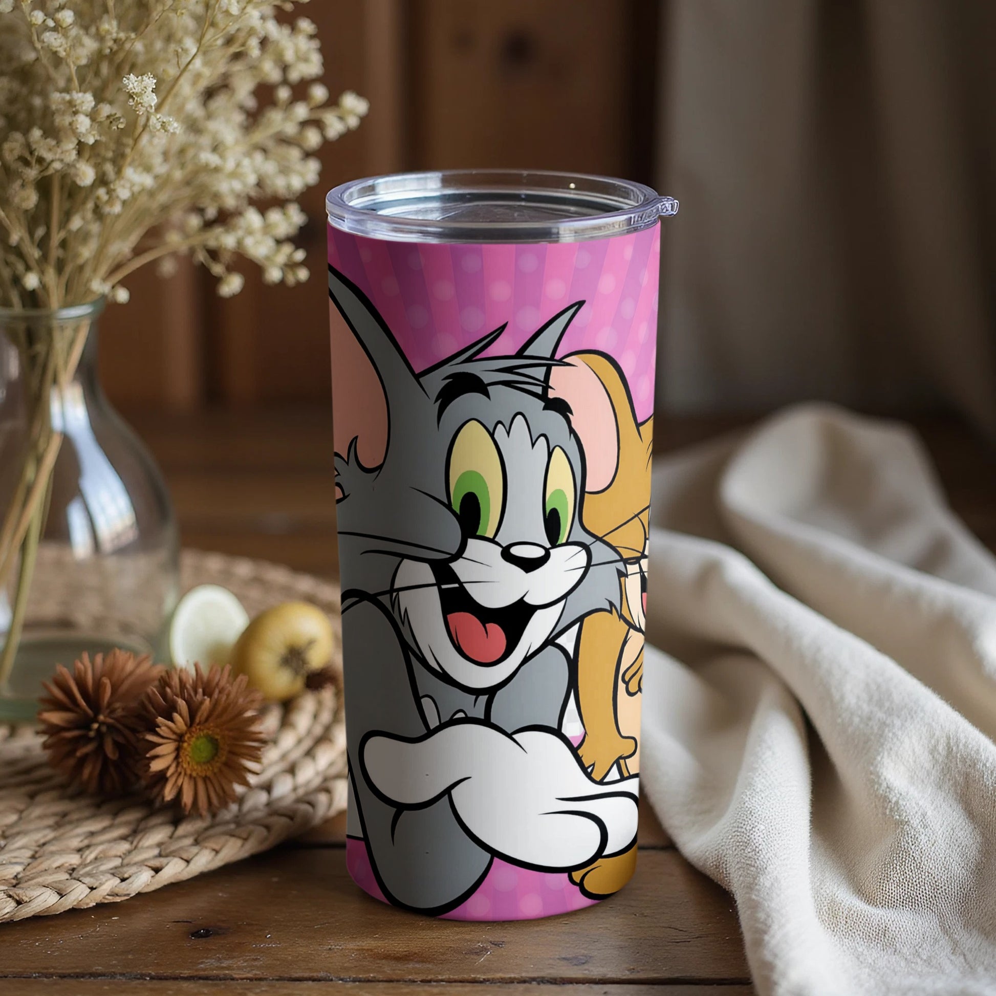 Tom and Jerry Pink Insulated Travel Tumbler