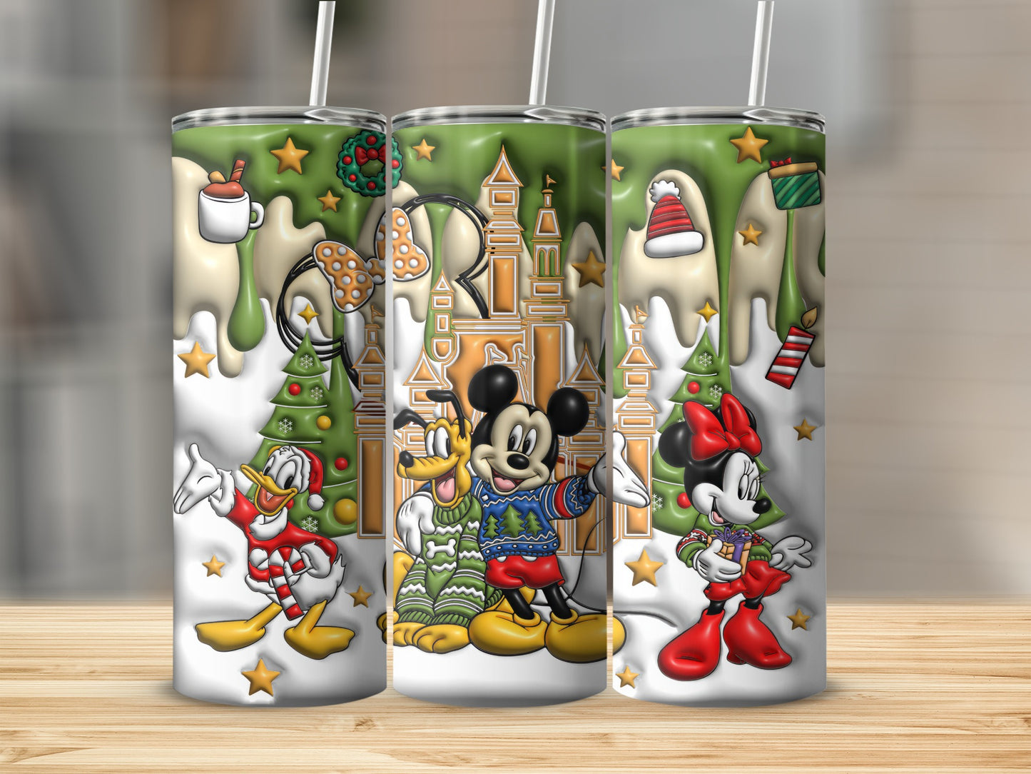 Colorful Christmas Themed Disney Characters Tumblers