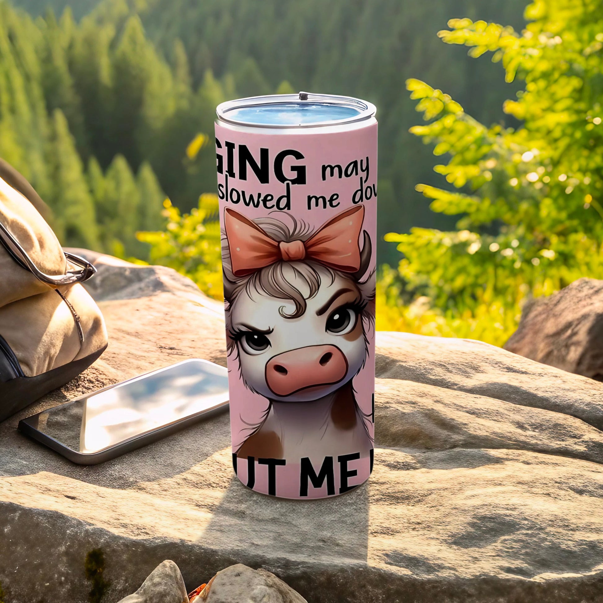 Cute Angry Cow Design with Pink Bow Tumbler