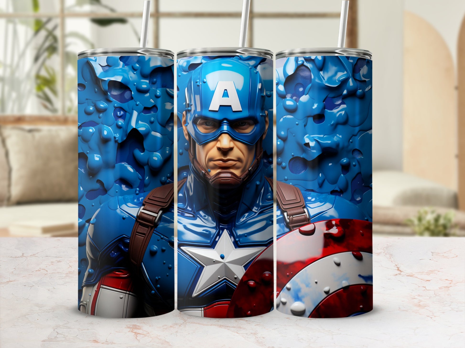 Captain America Themed Stainless Steel Tumbler Cup