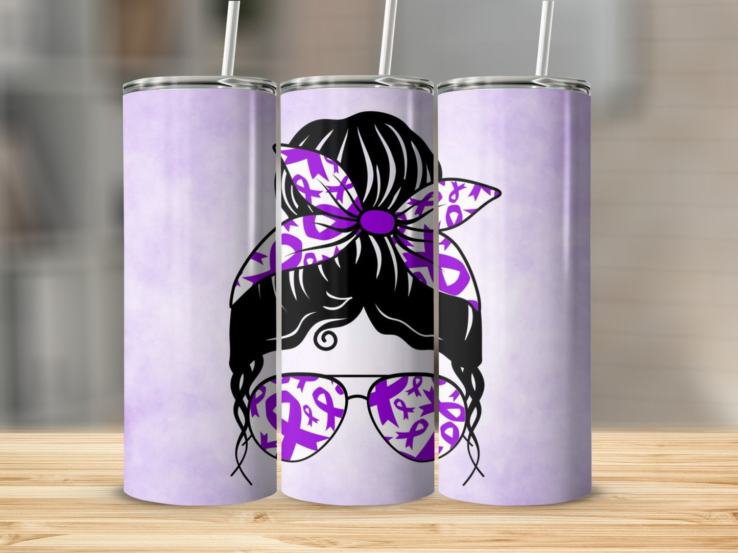 Purple Ribbon Woman Design Tumbler with Straw Product