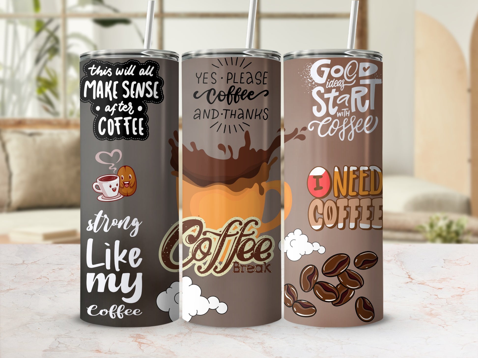 Coffee Lovers Motivational Quotes Tumbler Set