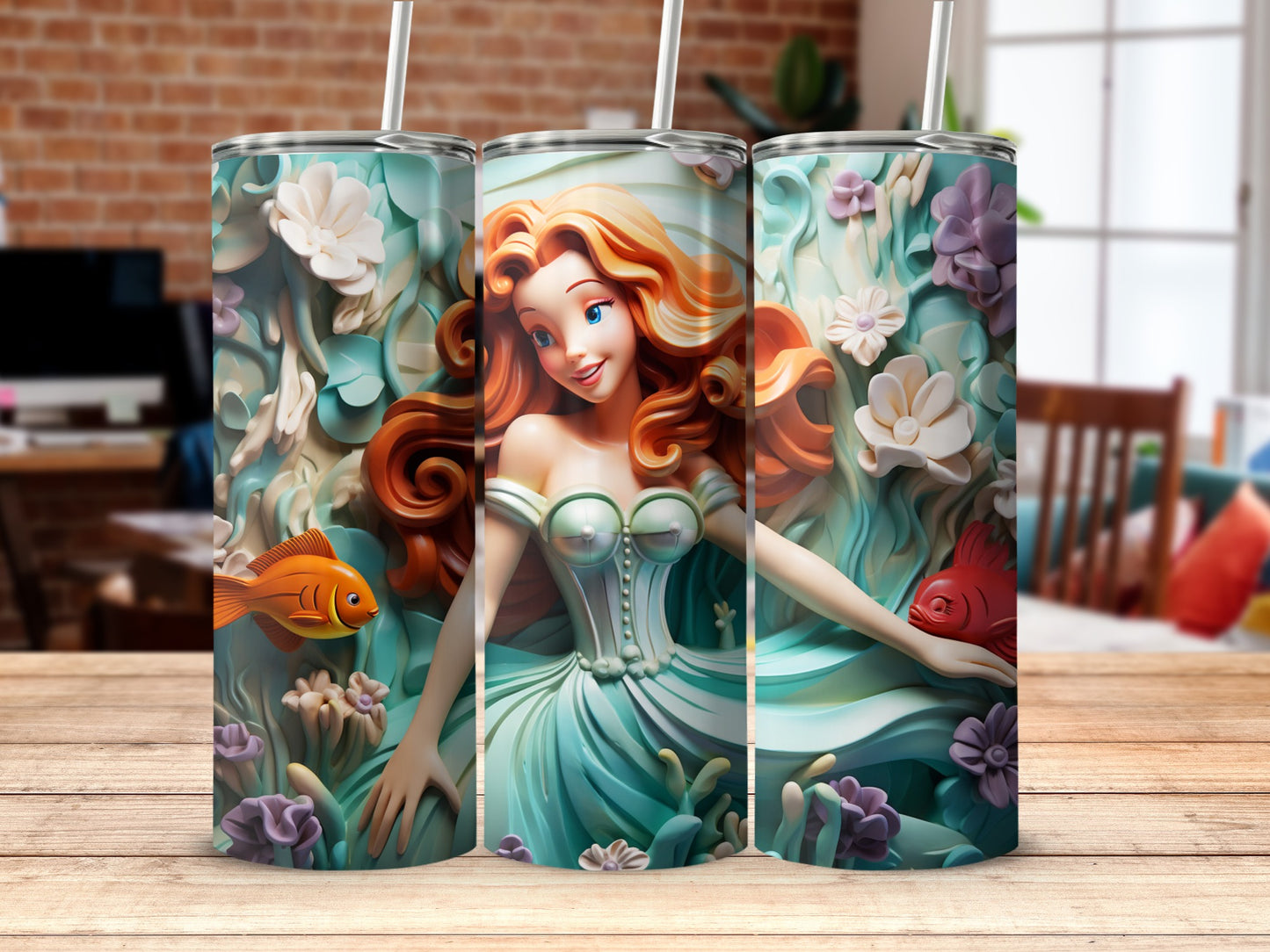 Elegant Mermaid with Fish Artistic Tumbler Design